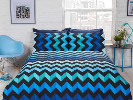 3D Chevron Stripes Reversible Blue Duvet Cover Set Sale