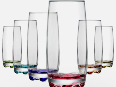 6 Pcs Coloured Base Tall Drinking Glasses Hot on Sale