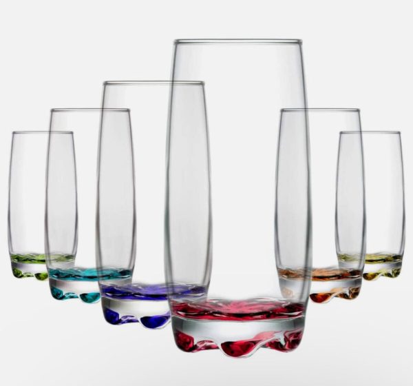 6 Pcs Coloured Base Tall Drinking Glasses Hot on Sale