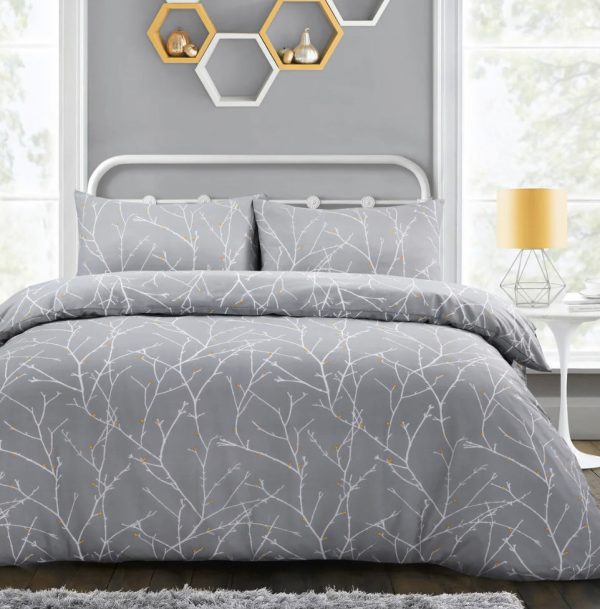 Velosso Autumn Branches Grey Duvet Cover & Pillowcase Set on Sale