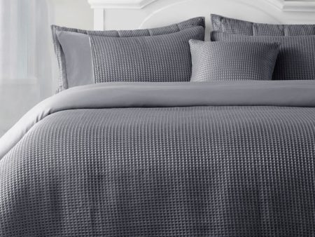 Waffle Woven Charcoal Duvet Cover Set Supply