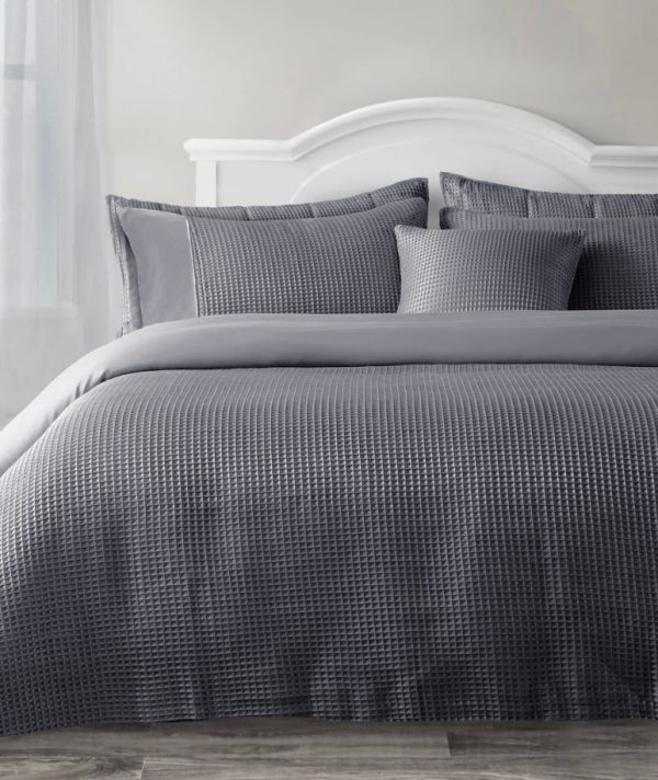 Waffle Woven Charcoal Duvet Cover Set Supply