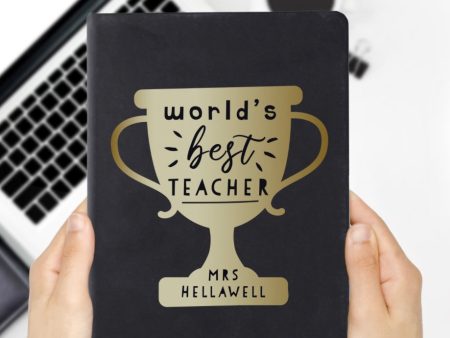 Worlds Best Teacher Trophy Black Hardback Notebook For Cheap