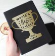 Worlds Best Teacher Trophy Black Hardback Notebook For Cheap