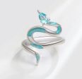 925 Sterling Silver Drip Glue Cyan Snake Ring For Discount