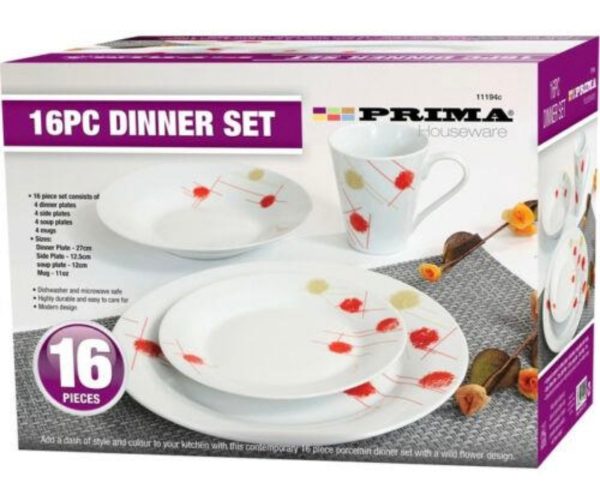 16PC DINNER SET KITCHEN PLATE MUG SIDE BOWL DINNERWARE Fashion