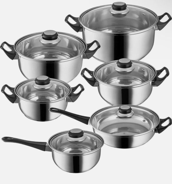 12 Piece Stainless Steel Cookware Saucepan Set on Sale