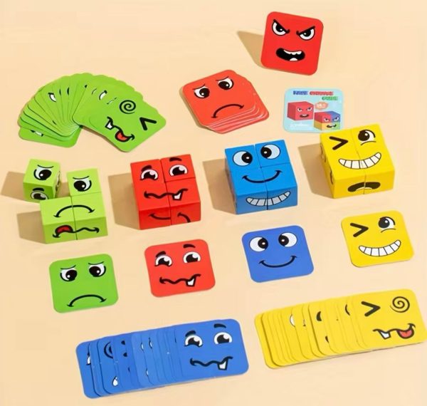 Puzzle Building Blocks Montessori Rubik s Cube Children s Face Changing Expressions Building Blocks Tabletop Games Toys on Sale