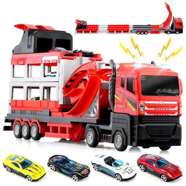 Transport Catapult Truck With Folding Race Track & 4 Cars Hot on Sale