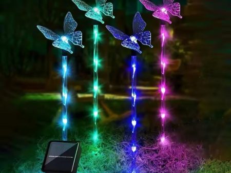 Solar Powered 1 Set Of 4 Acrylic Butterfly Garden Lights Fashion