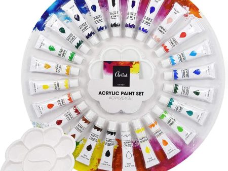 Set of 24 x 12 ml Tube Acrylic Paint Artist Set & Palette For Sale