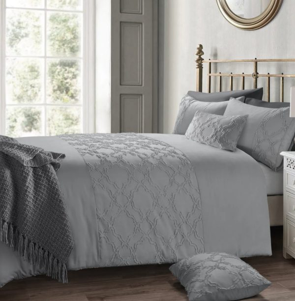 Tufted Grey Duvet Cover & Pillowcase Set Online Hot Sale