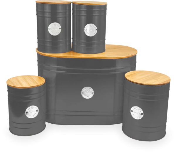 5Pcs Kitchen Storage Tins Canister - Bread Bin- Grey Fashion