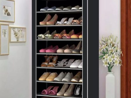 10 Tier Cabinet Storage Organiser Shoe Rack Black Stand Holds 27 Pairs Dustproof Fashion