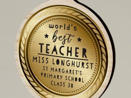 Worlds Best Teacher Round Wooden Medal Hot on Sale