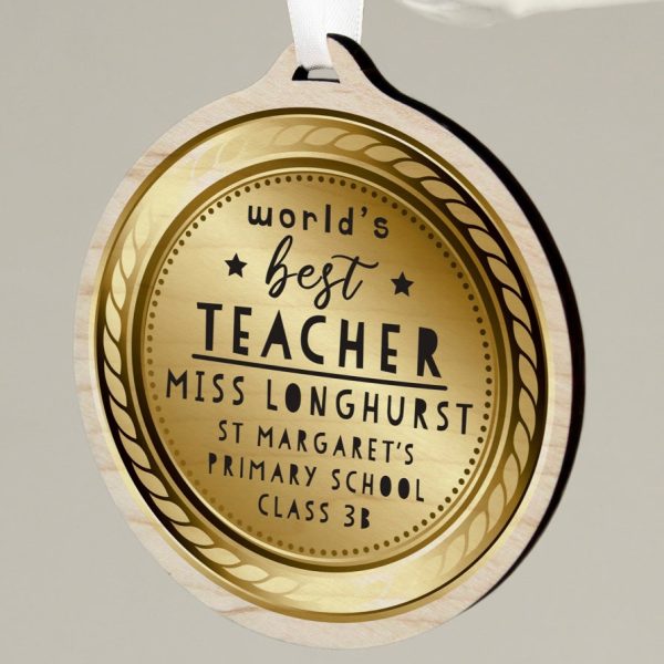 Worlds Best Teacher Round Wooden Medal Hot on Sale