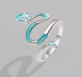 925 Sterling Silver Drip Glue Cyan Snake Ring For Discount