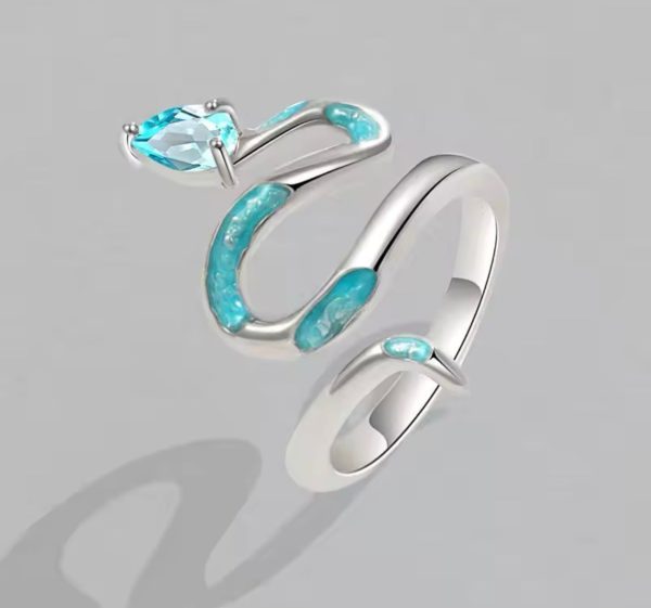 925 Sterling Silver Drip Glue Cyan Snake Ring For Discount