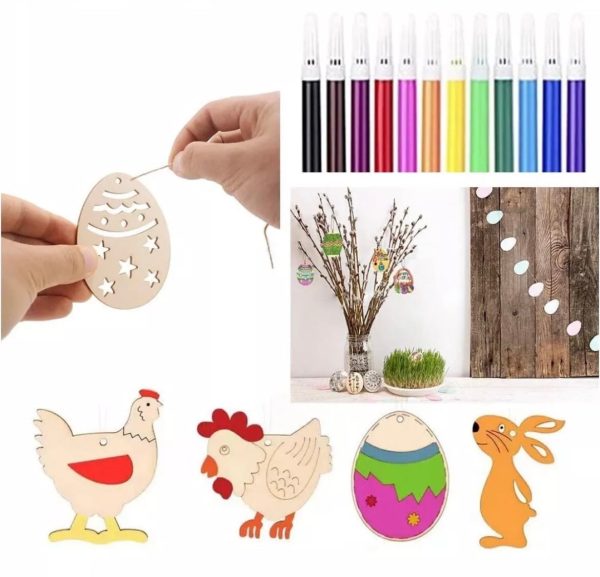 40 Pcs Easter Wooden Ornaments DIY Crafts Decor Online Sale