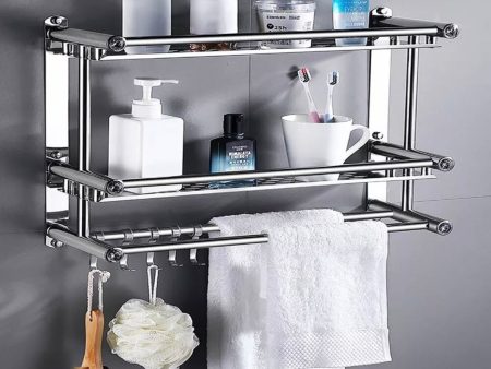 2 Tier Wall Mounted Bathroom Stainless Towel Rail Holder Storage Rack Shelf Bar Cheap