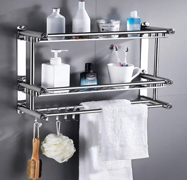 2 Tier Wall Mounted Bathroom Stainless Towel Rail Holder Storage Rack Shelf Bar Cheap