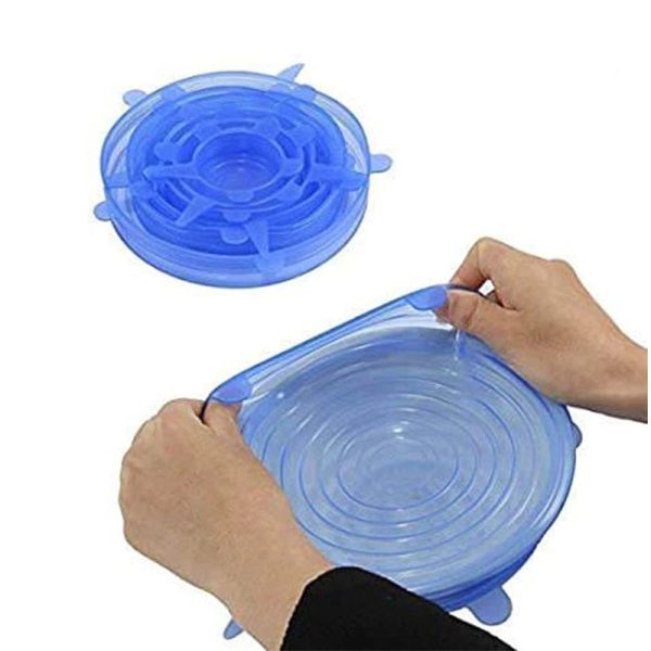 6pcs Microwave Safe Silicone Stretch Lids Flexible Bowl Covers - Transparent Blue Online