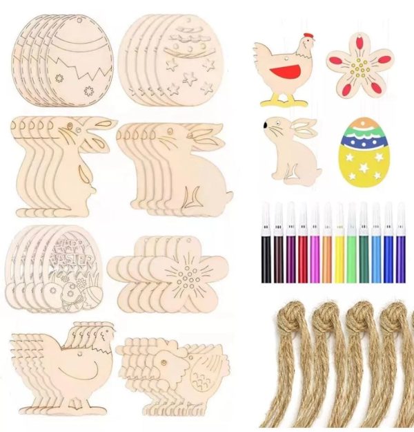 40 Pcs Easter Wooden Ornaments DIY Crafts Decor Online Sale