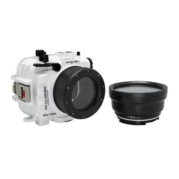 60M 195FT Waterproof housing for Sony RX1xx series Salted Line with 67mm threaded short   Macro port for RX100 III IV V (White) Online now