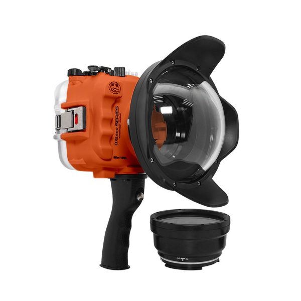 SeaFrogs UW housing for Sony A6xxx series Salted Line with pistol grip & 6  Dry dome port (Orange)   GEN 3 Online now