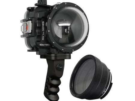 60M 195FT Waterproof housing for Sony RX1xx series Salted Line with Aluminium Pistol Grip & 4  Dry Dome Port (Black) Online now