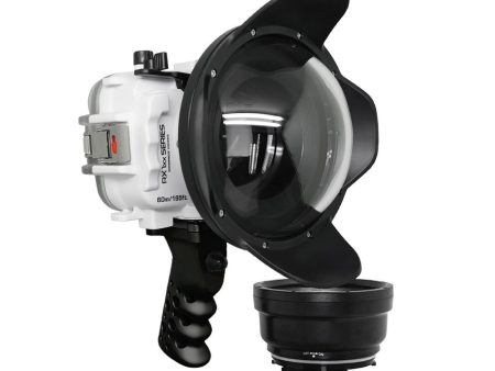 60M 195FT Waterproof housing for Sony RX1xx series Salted Line with Aluminium Pistol Grip & 6  Dry Dome Port(White) on Sale