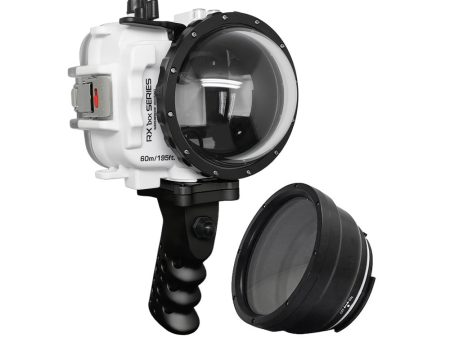 60M 195FT Waterproof housing for Sony RX1xx series Salted Line with Aluminium Pistol Grip & 4  Dry Dome Port (White) For Discount