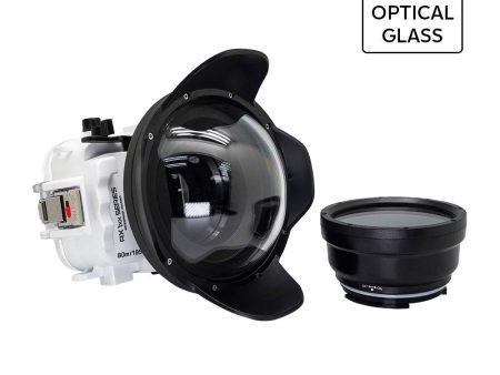 60M 195FT Waterproof housing for Sony RX1xx series Salted Line with 6  Optical Glass Dry Dome Port (White) For Cheap